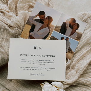 Classic Black & Ecru Monogram Wedding Foto Dankeskarte
