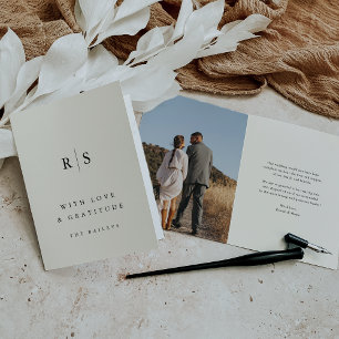 Classic Black & Ecru Monogram Wedding Foto Dankeskarte