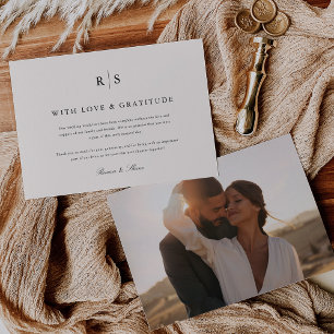 Classic Black & Ecru Monogram Wedding Foto Dankeskarte