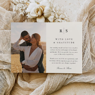 Classic Black & Ecru Monogram Wedding Foto Dankeskarte