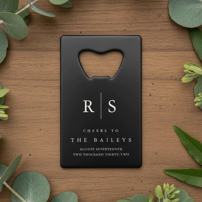 Classic Black & Ecru Monogram Wedding Geldbeutel Flaschenöffner (Von Creator hochgeladen)