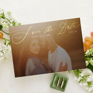 Classic Black Foto Das Hochzeitsgold Save the Date Folieneinladung
