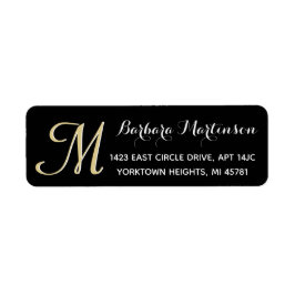 Classic Black Gold Custom Monogram Address Label