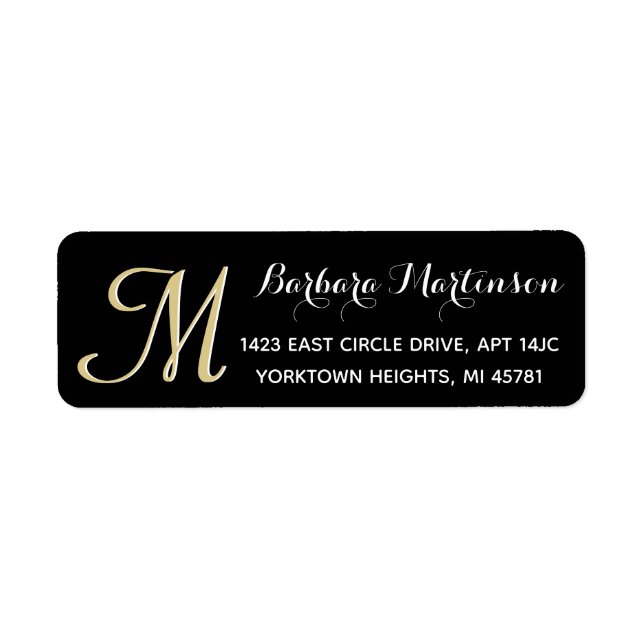 Classic Black Gold Custom Monogram Address Label (Vorne)