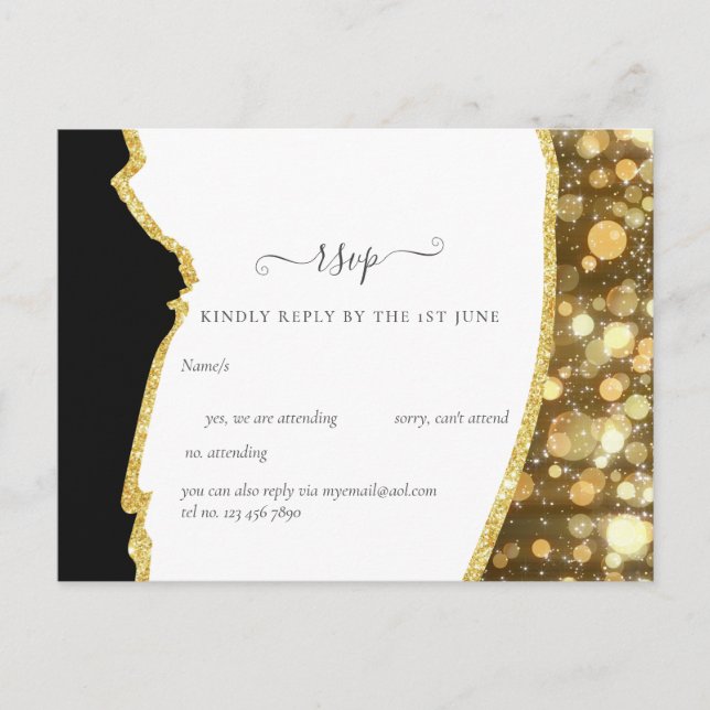 CLASSIC Black Gold Glitzer Wedding Postkarte (Vorderseite)