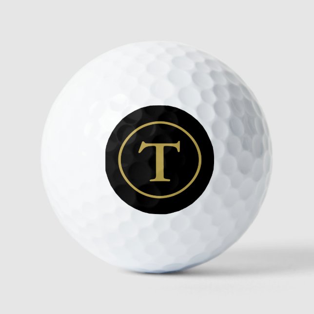 Classic Black & Gold Mit Monogramm Golfball (Vorderseite)