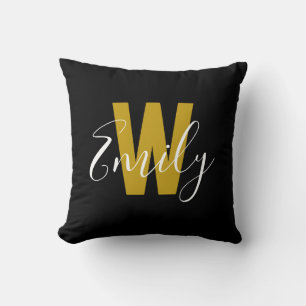 Classic Black Gold Monogram Kissen