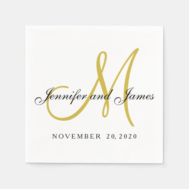 Classic Black Gold Monogram Paper Napkins Serviette (Vorderseite)