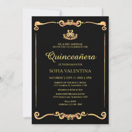 Classic Black Gold Quinceanera Einladung