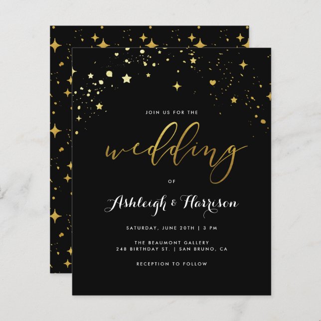 Classic Black & Gold Star Confetti Wedding (Vorne/Hinten)