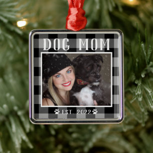 Classic Black Kariert Personalisiert Dog Mama Foto Ornament Aus Metall