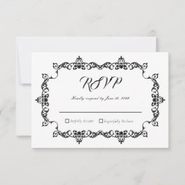 Classic Black on White Ornately Framed Wedding RSVP Karte