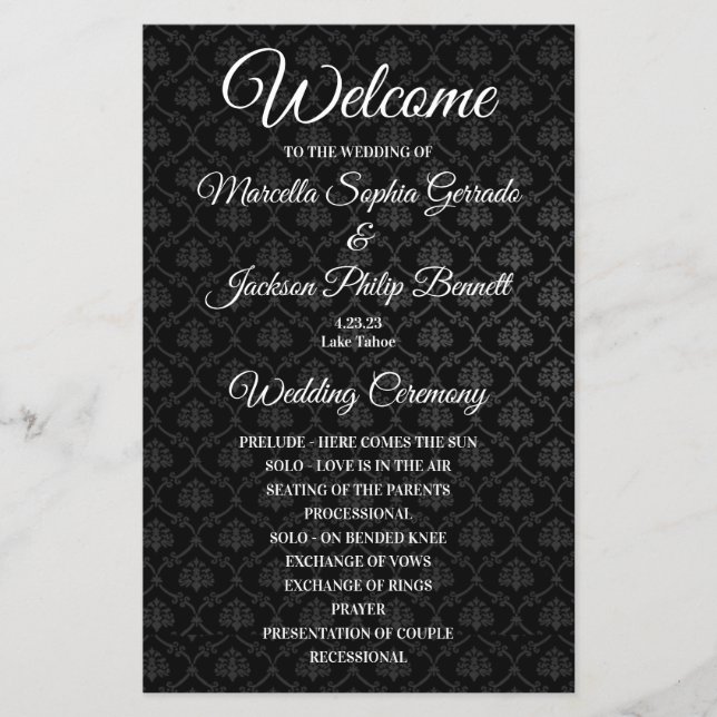 Classic Black Pattern Wedding Program (Vorderseite)