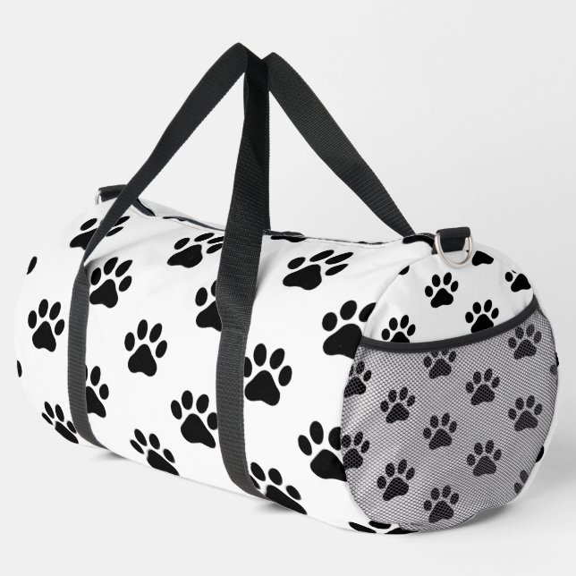 Classic Black Paw Print White  Duffle Bag