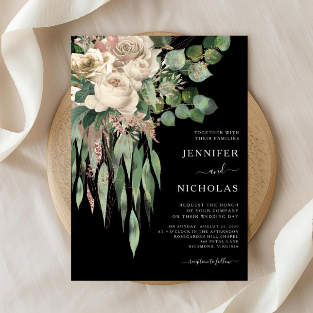 Classic Black Peonies Wedding Einladung (Classic Black Peonies Wedding Invitation)