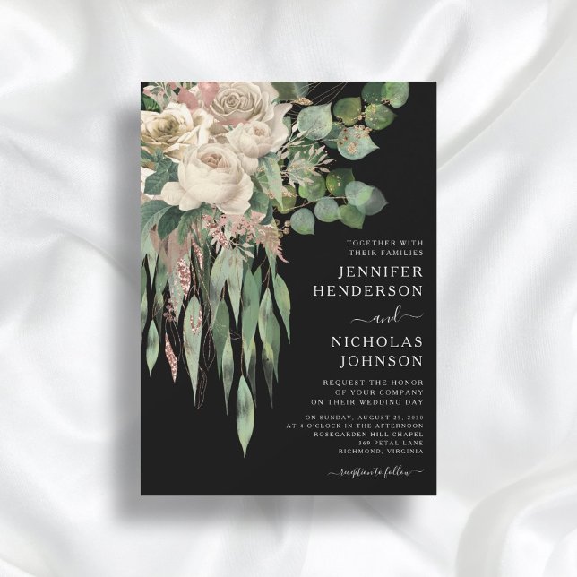 Classic Black Peonies Wedding Einladung (Von Creator hochgeladen)