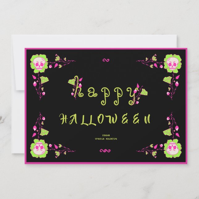 Classic Black & Pink Skull Happy Card Einladung (Vorderseite)
