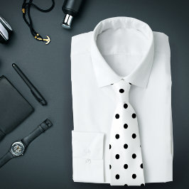 Classic Black Polka Dot Pattern on White Tie Krawatte