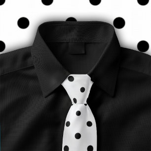 Classic Black Polka Dot Pattern on White Tie Krawatte