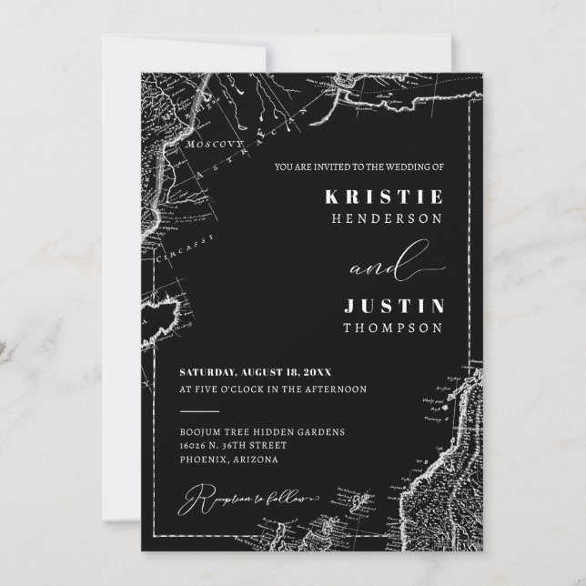 Classic Black Retro Travel QR Code Foto Hochzeit Einladung (Vorderseite)