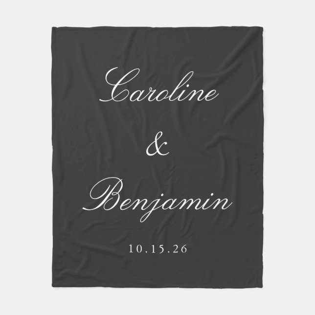 Classic Black Script Elegant Wedding Individuelle  Fleecedecke (Vorderseite)