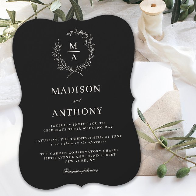 Classic Black Simple Elegant Monogram Wedding Einladung (Von Creator hochgeladen)