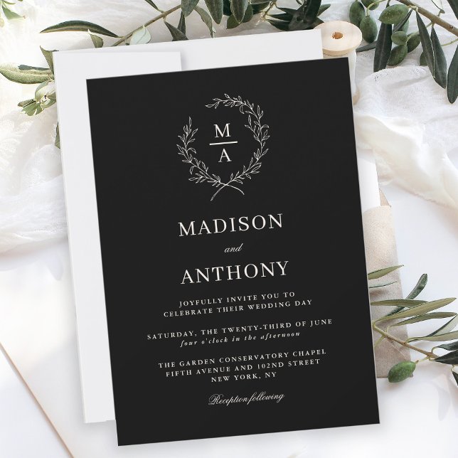 Classic Black Simple Elegant Monogram Wedding Einladung (Von Creator hochgeladen)
