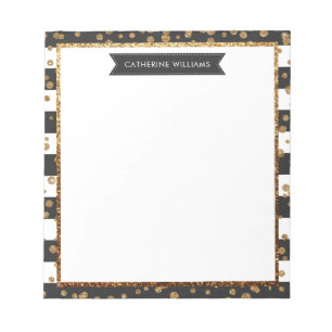 Classic Black Stripe Gold Glitzer Sparkle Confetti Notizblock