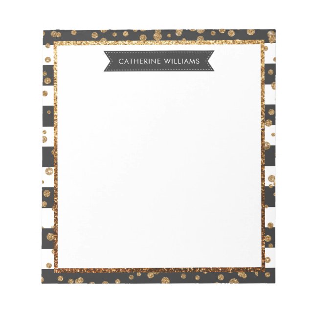 Classic Black Stripe Gold Glitzer Sparkle Confetti Notizblock (Vorderseite)