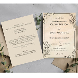 Classic Black und Ecru Monogram Wedding Einladung