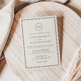 Classic Black und Ecru Monogram Wedding Einladung