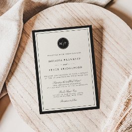 Classic Black und Ecru Monogram Wedding Einladung