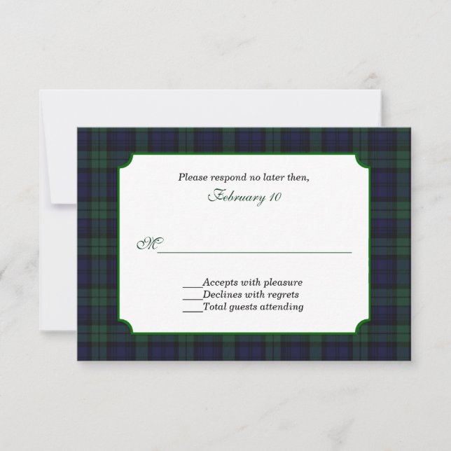 Classic Black Watch Tartan Wedding RSVP (Vorderseite)