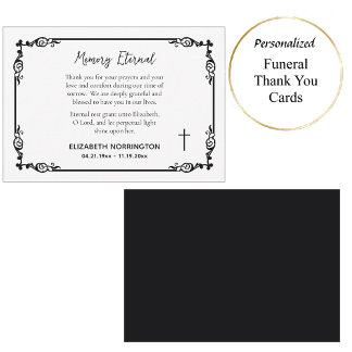 Classic Black & White Decorative Frame Funeral Dankeskarte