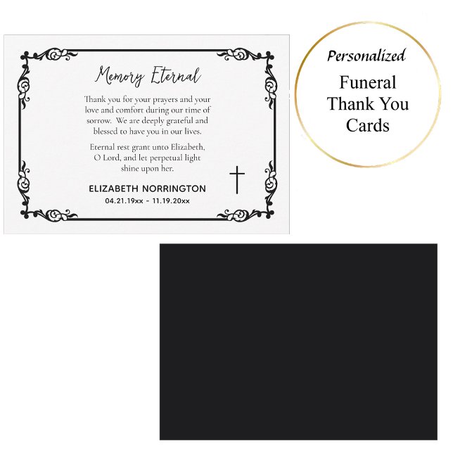 Classic Black & White Decorative Frame Funeral  Dankeskarte (Von Creator hochgeladen)