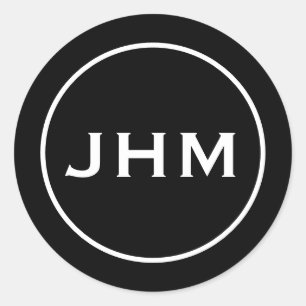 Classic Black & White Monogram Initials Runder Aufkleber