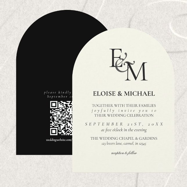Classic Black & White Monogram Minimalist Wedding Einladung (Classic Black & White Monogram Minimalist Wedding Invitation)