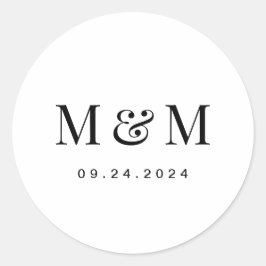 Classic Black & White Monogram Typography Wedding Runder Aufkleber