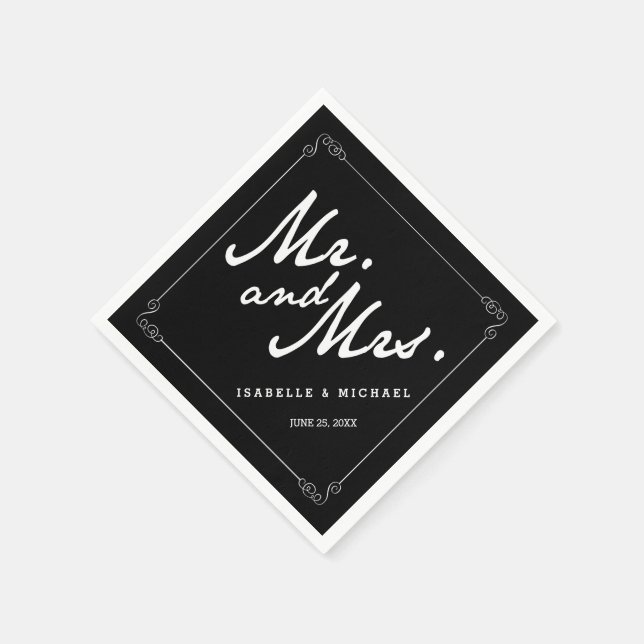 Classic Black & White Mr & Mrs Wedding Napkins Serviette (Ecke)