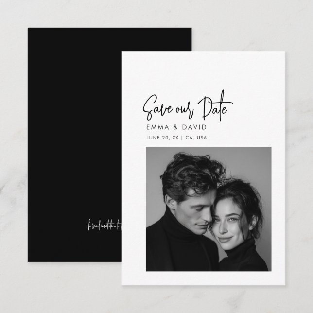 Classic Black & White Photo Wedding Save the Date (Vorne/Hinten)