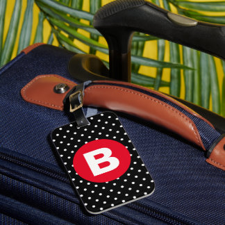 Classic Black & White Polka Dot with Red Monogram Gepäckanhänger