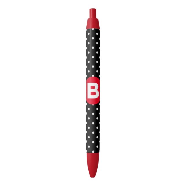 Classic Black & White Polka Dot with Red Monogram Kugelschreiber (Vorderseite Vertikal)