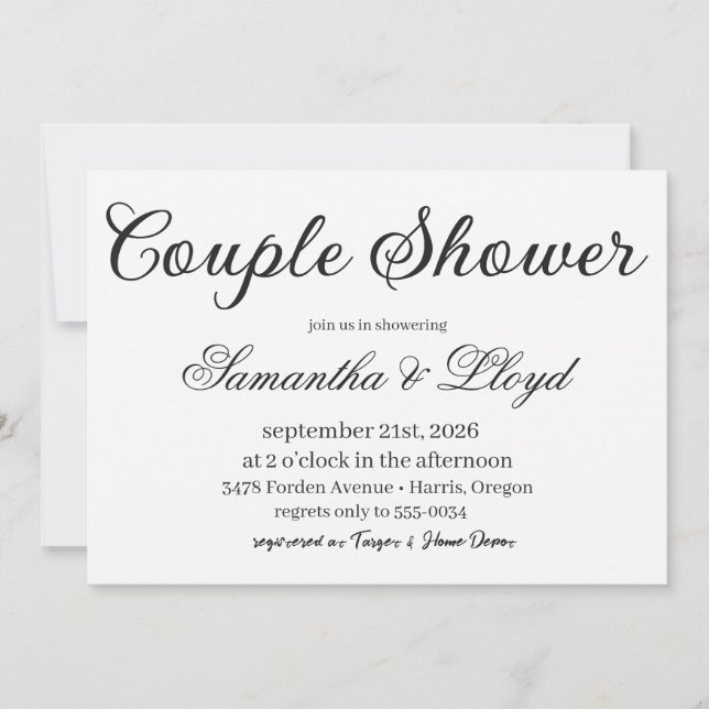 Classic Black & White Script Couples Bridal Shower Einladung (Vorderseite)