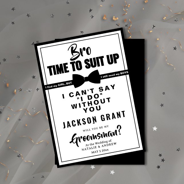 Classic Black & White Tuxedo Anzug Up Trauzeuge Einladung (Classic Black & White Tuxedo Suit Up Groomsman Invitation )