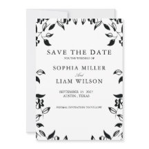 Classic Black White WEDDING Floral Save the Date 
