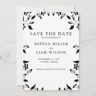 Classic Black White WEDDING Floral Save the Date  Einladung