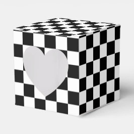 Classic Black with White Square Pattern Heart Geschenkschachtel