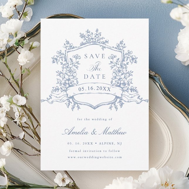 Classic Bloom Garden Dusty Blue Wedding Save The Date (Von Creator hochgeladen)