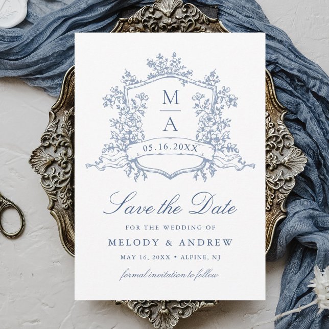 Classic Bloom Garden Dusty Blue Wedding Save The Date (Von Creator hochgeladen)