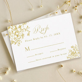 Classic Bloom Garden Gold Wedding RSVP Karte